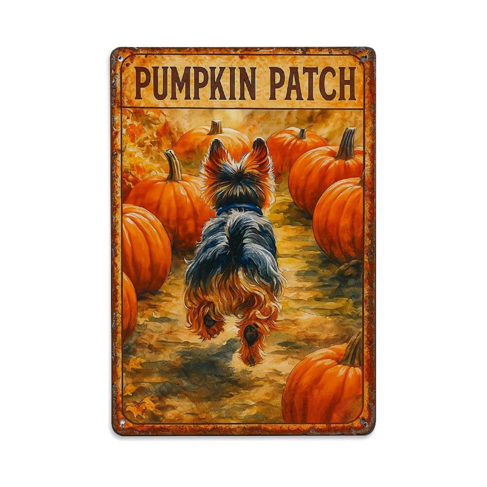 Jdfenggu Vintage Dog In Pumpkin Patch Art Retro Metal Tin Sign, Metal Poster For Bar, Home, Man Cave, Kitchen, Laundry Room Art Decor 8X12 Inch