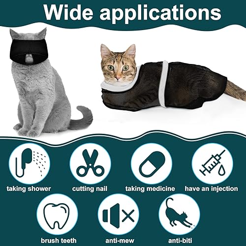 Miniatura 6 de Juego de 9 bolsas de baño para gatos, bolsa de ducha para gatos, antimordeduras y arañazos para aseo de mascotas, cepillo de lavado, peine, bozal,