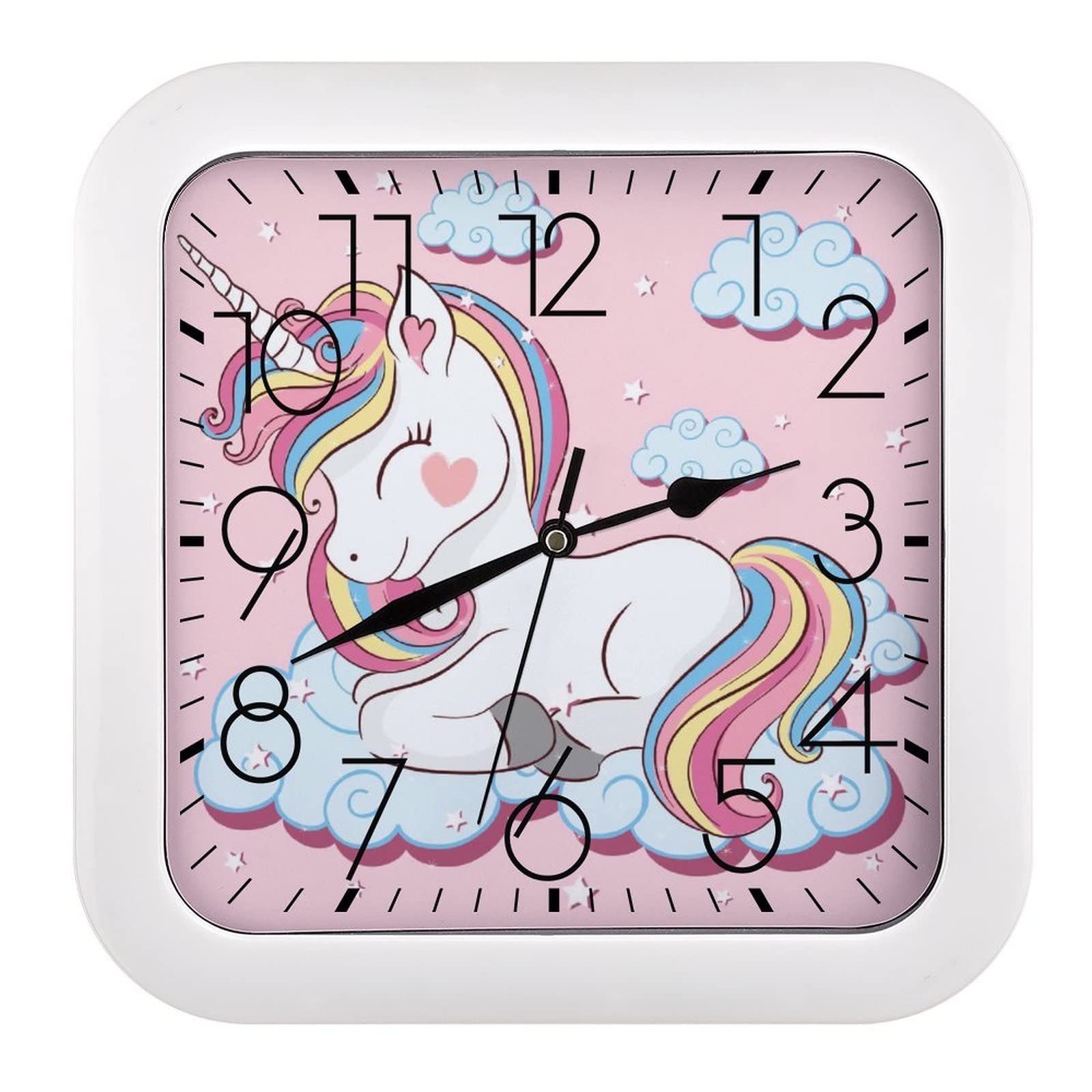 Horloge murale licorne rose avec grands chiffres lisibles de 26cm