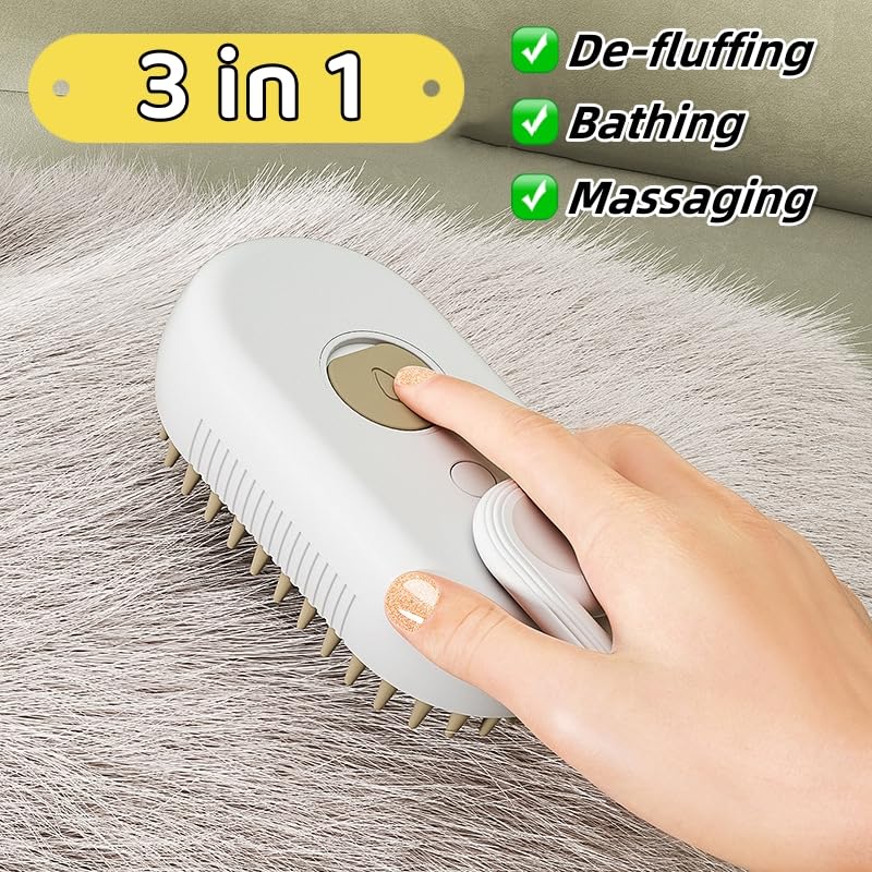 Spazzola A Vapore Freddo 3-in-1 Per Cani E Gatti – Districa, Pulisce E Massaggia, Con Serbatoio E Testine In Gel