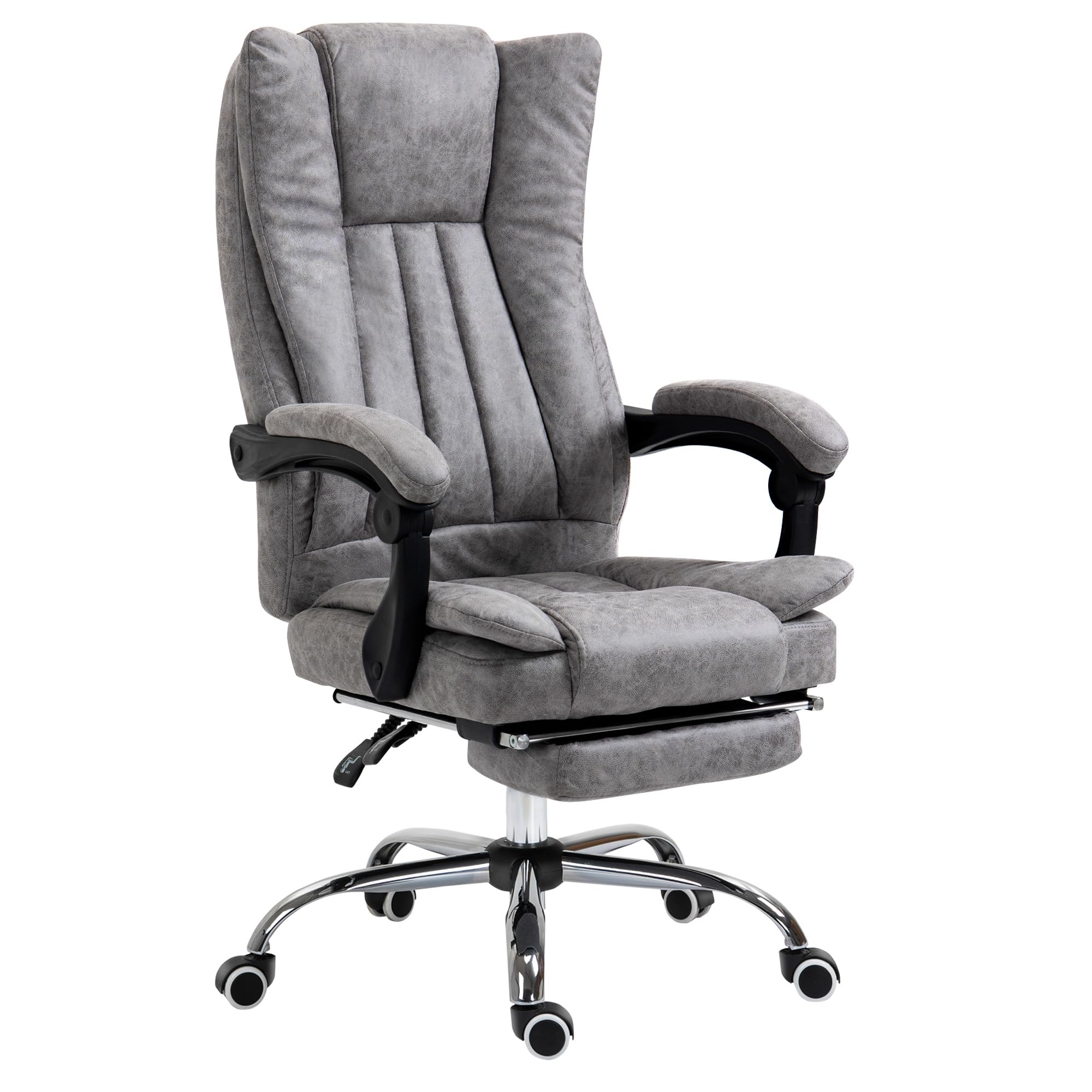 Vinsetto Office Chair, Microfibre Reclining Computer Desk Chair with Footrest and Adjustable Height, Swivel Wheels for Home Office, Grey