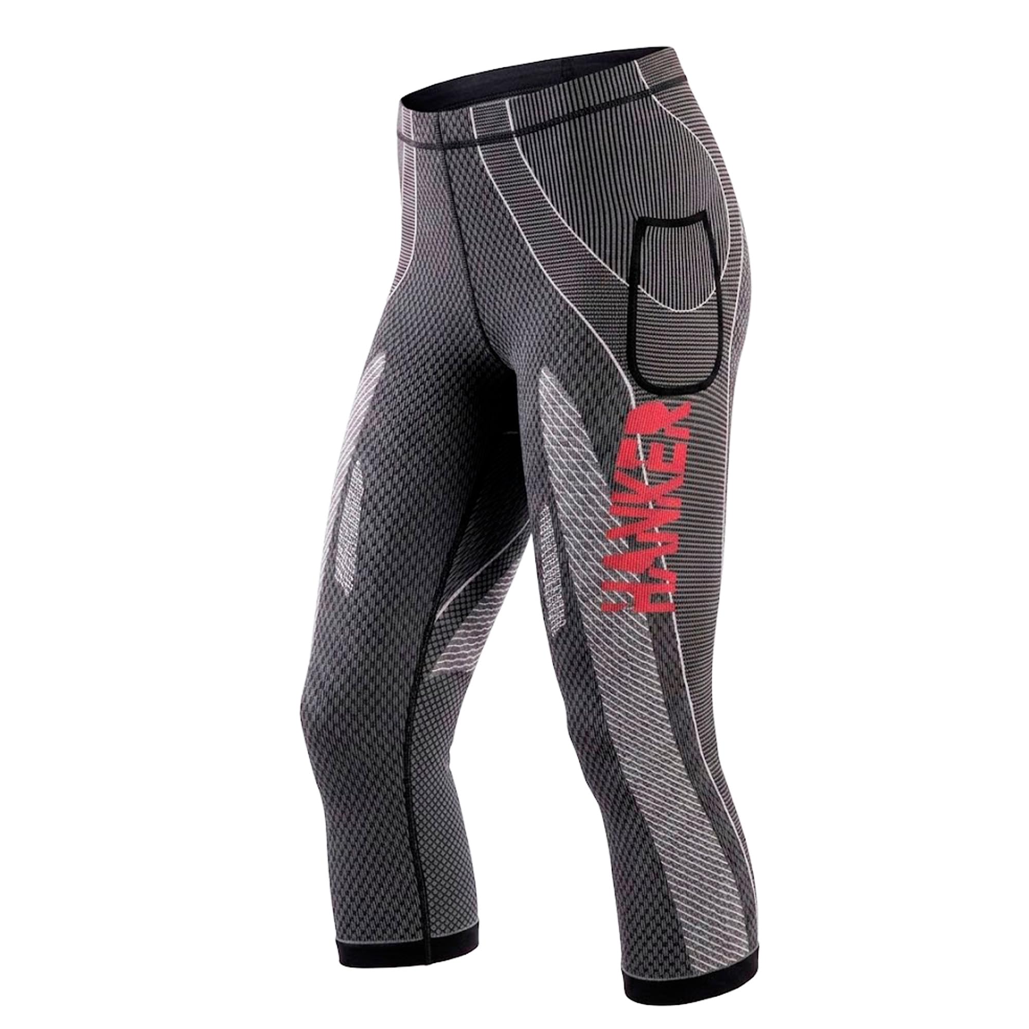 HANKER Legging de compression 3/4 pour homme avec grandes poches et coutures plates