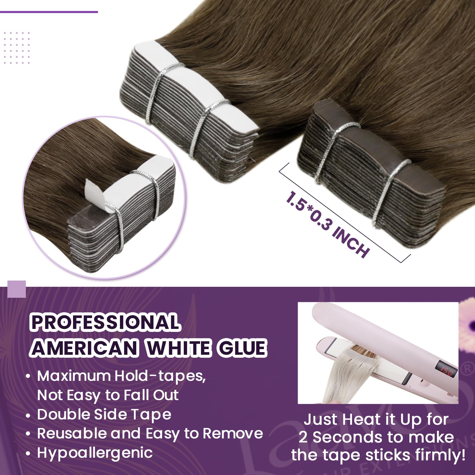 LaaVoo Tape in Hair Extensions Human Hair Blonde Tape Hair Extensions Real Human Hair Invisible Tapes Remy Straight Balayage Brown to Light Blonde Hair Double Sided Tabs 20pcs 30g 12 Inch #8/59 - Image 3