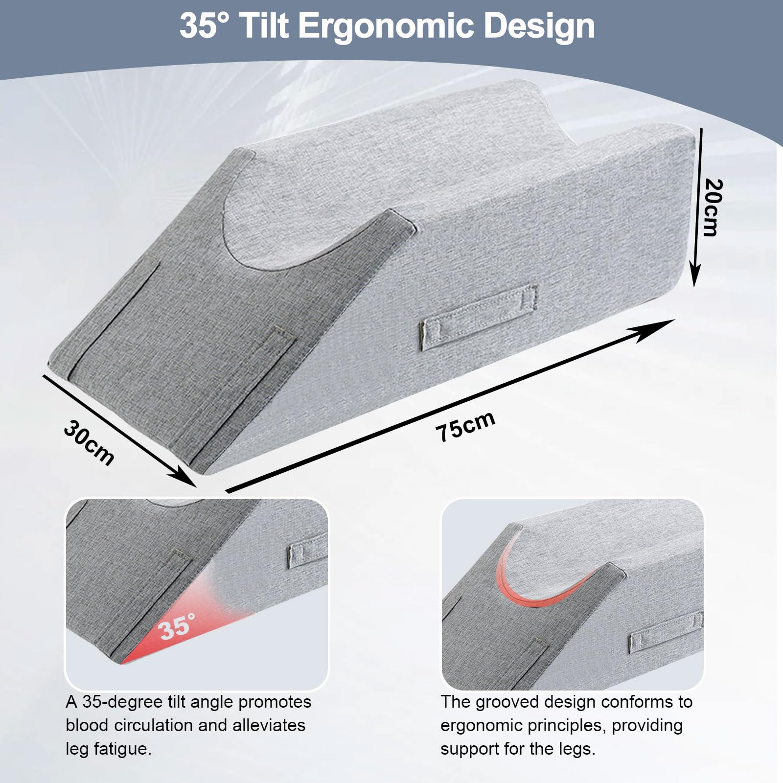 Almohada de elevación de piernas, soporte en forma de U para cama, material de lino y algodón, funda extraíble lavable, ideal para circulación y recuperación de lesiones