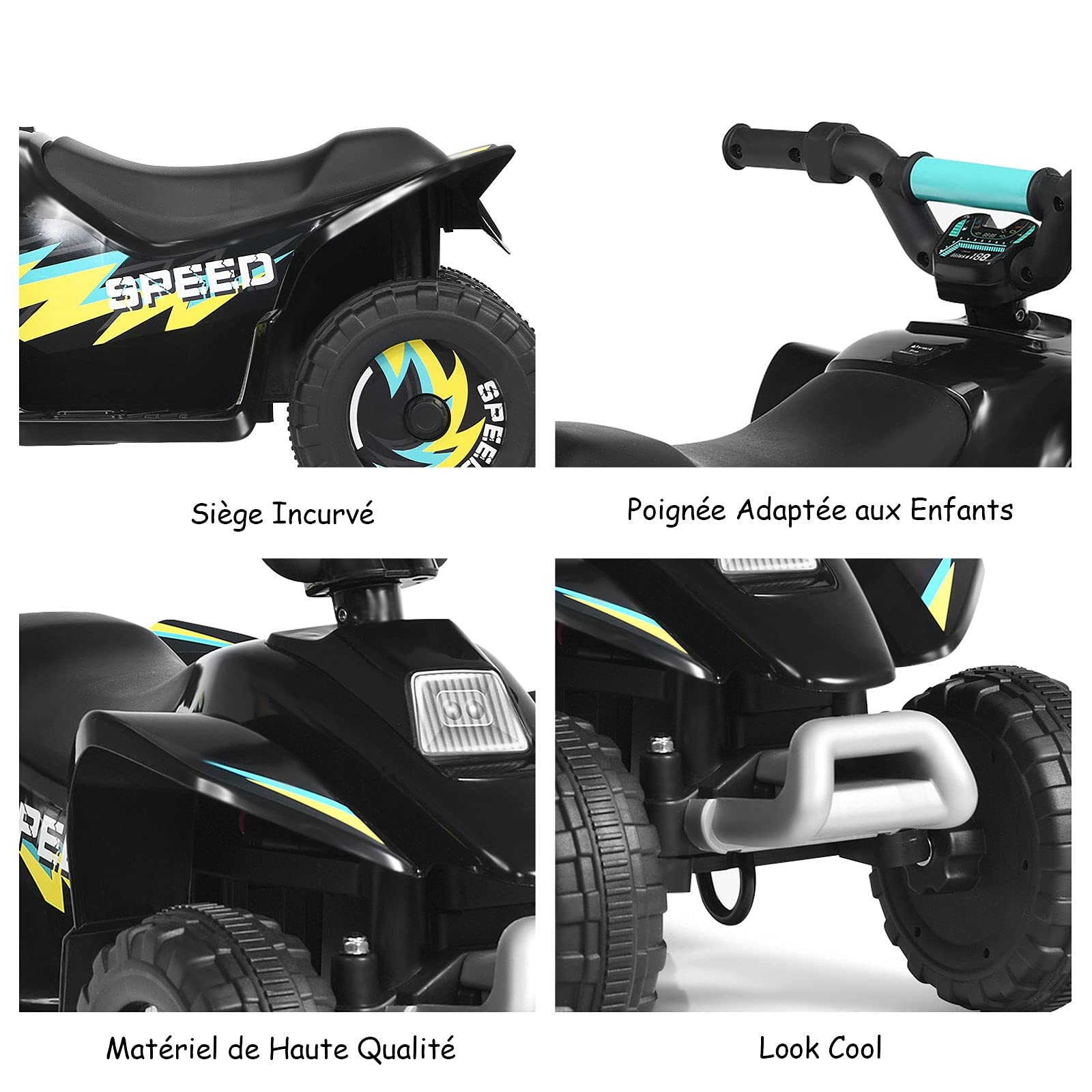 DREAMADE Quad Voiture Électrique pour Enfants, Mini Voiture Buggy Rechargeable avec Batterie 6V, Bouton Avant/Arrière, Poignée et Siège Ergonomiques, pour Enfant de Plus de 3 Ans (Noir)