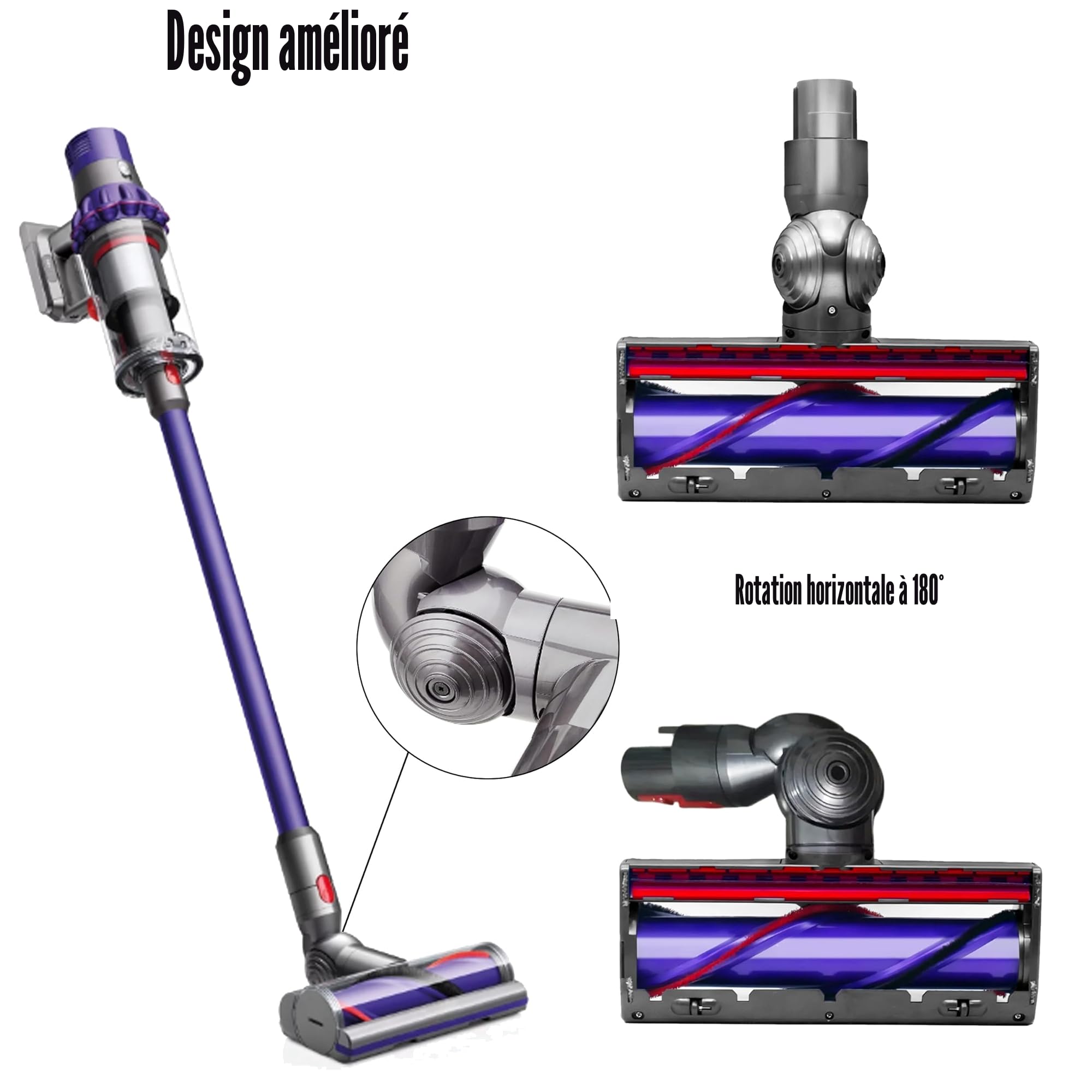 Brosse motorisée compatible pour Dyson V10 V8 V11 V15 V7 Rouleau adapté pour tapis et sols durs et coins étroits