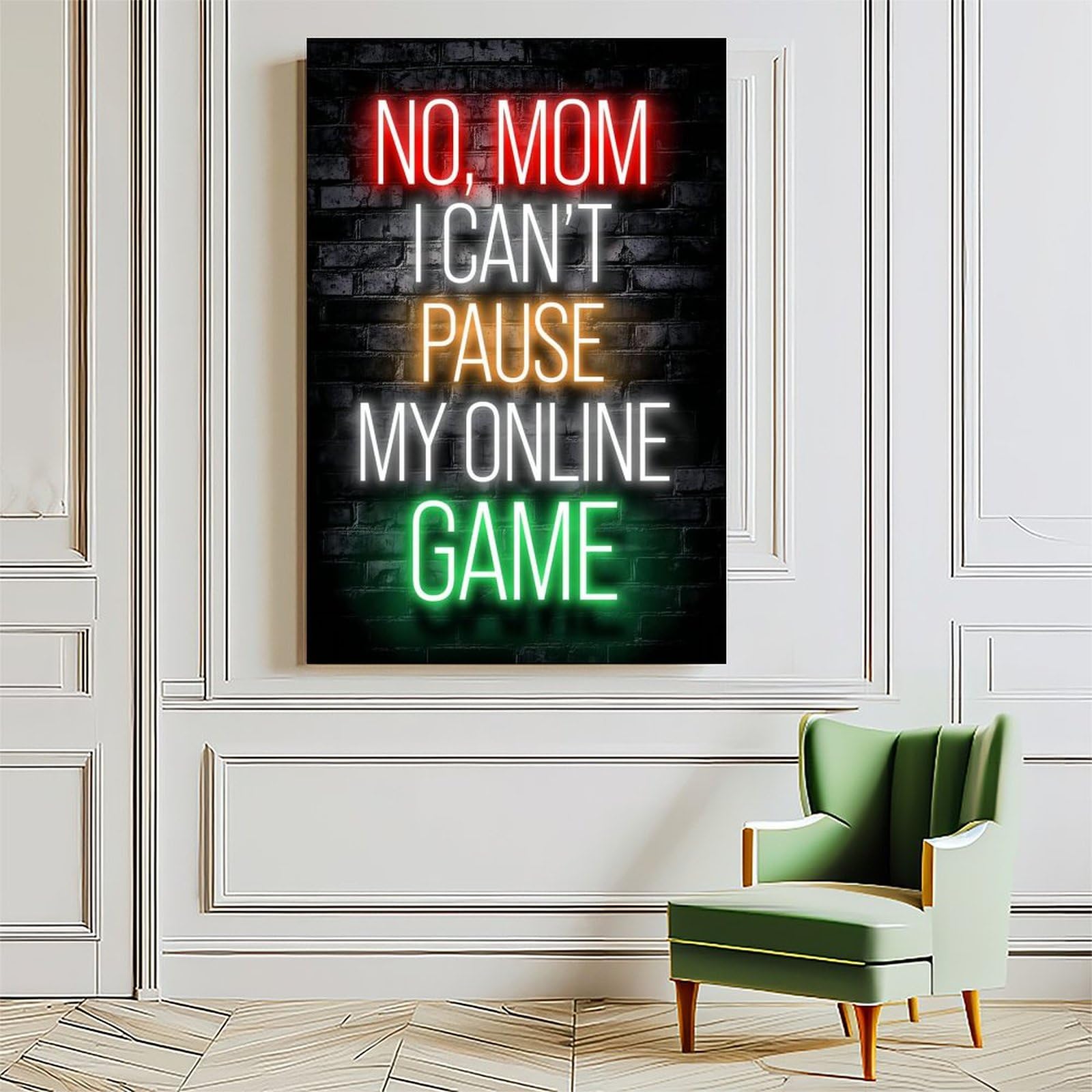 Stampa artistica da parete con citazione "No, mamma I Can't Pause My Online Game" con citazione di videogiochi, decorazione artistica da parete, per soggiorno e camera da letto, 50 x 75 cm