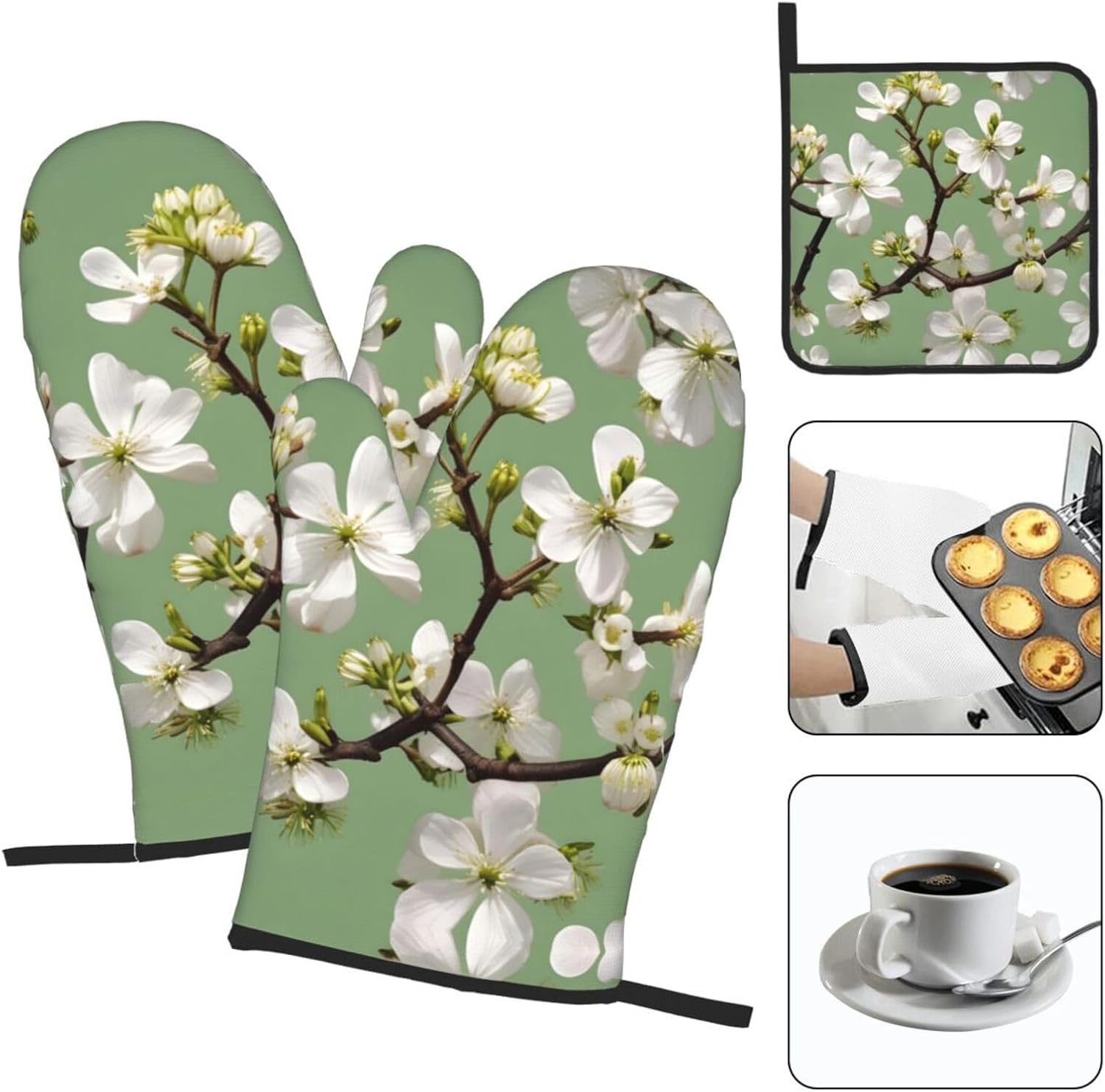 Dogwood Blossoms Print Heat Resistant Microwave Gloves, Used for Baking, Cooking, and Fashion Kitchen Essentials