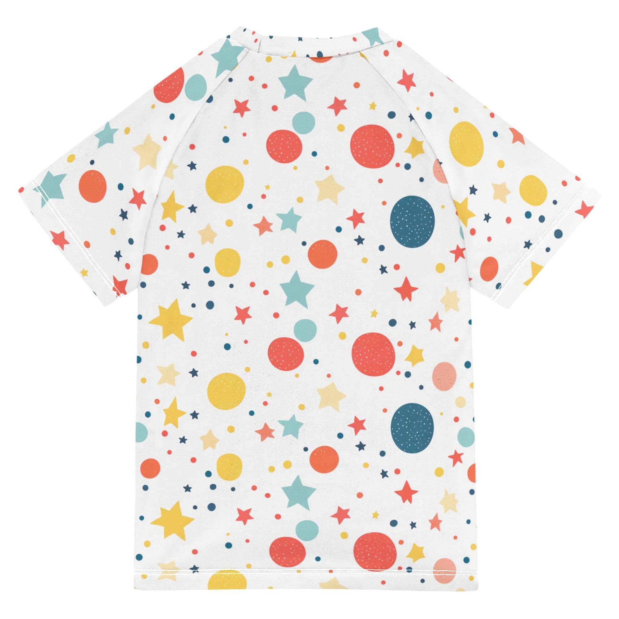 Stars and Circles White Bathing Suit Girls UV Protection Childrens Bathing Suits Swimwears Sports Shirts for Big Boys 5-6T