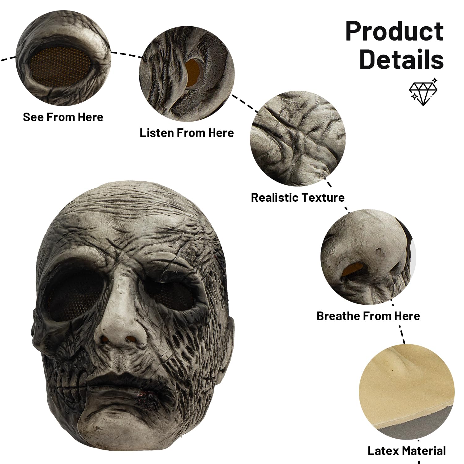 PartyHop Horror Skull Mask Scary Latex Full Head Realistic Zombie Masks Fancy Dress for Halloween Carnival Costume Party - Image 3
