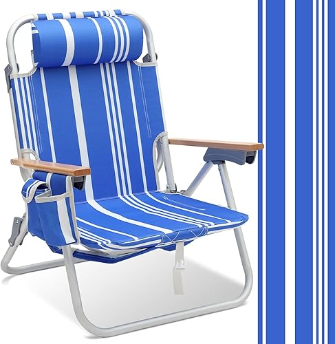 Miniatura 22 de Sekey Silla de playa portátil, silla de camping ligera con bolsa de transporte, silla de playa plegable baja para adultos, silla compacta para Azul