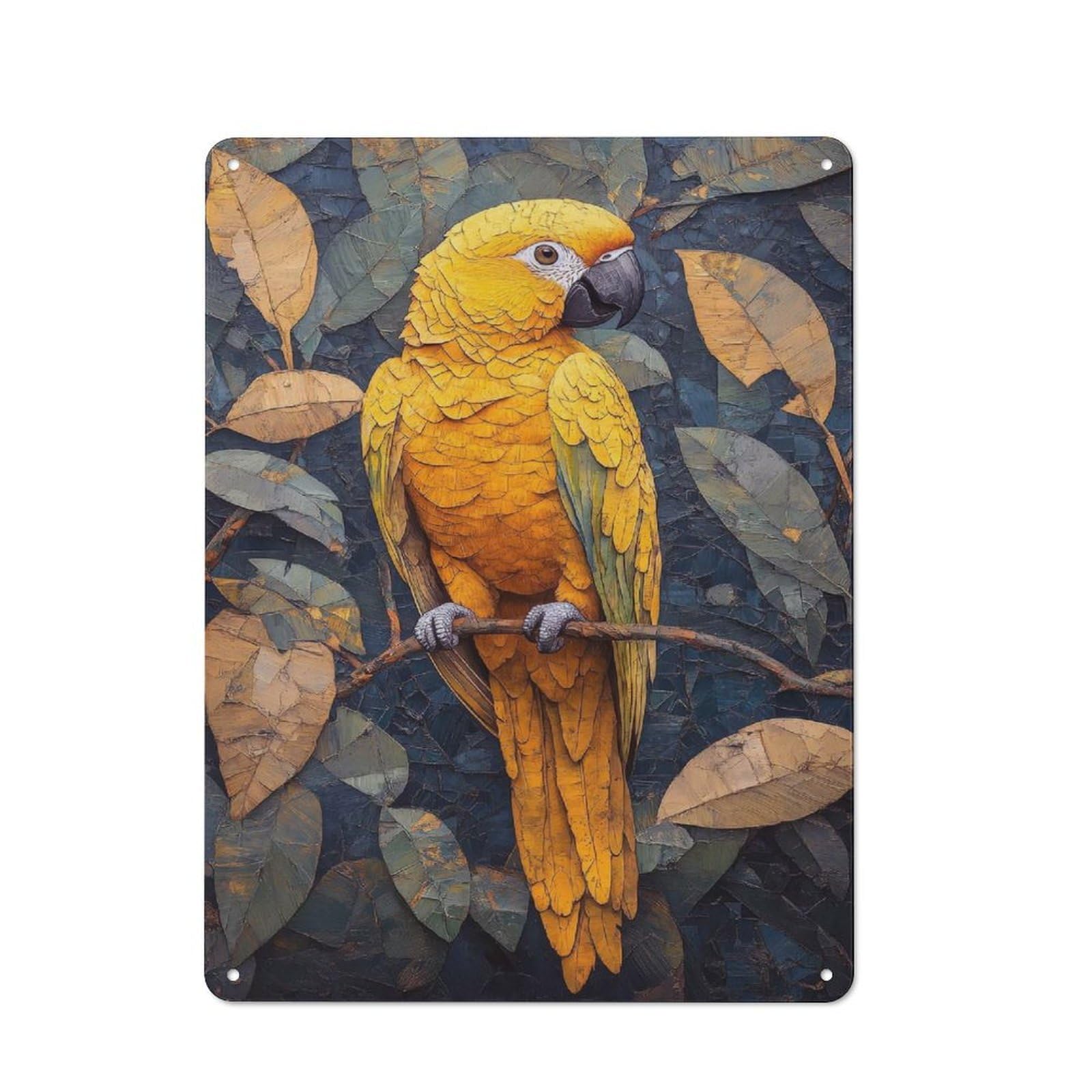 Junmoney Style-24 Bistro Style Bistro Metal Sign 40X30cm Featuring Golden Parrot On Branch With Leaves, Shop Wall Decor For Takeaway, Bar, Kitchen Or Counter Area