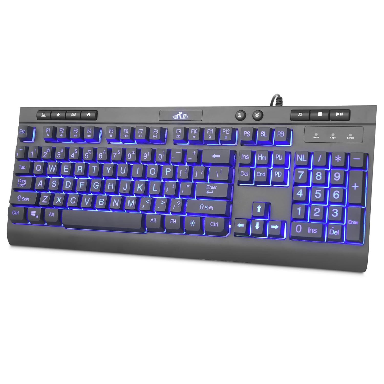 Rii RK900Pro Large Print Backlit Keyboard Wired USB Full Size Computer Keyboard with Blue Backlight Compatible with Windows