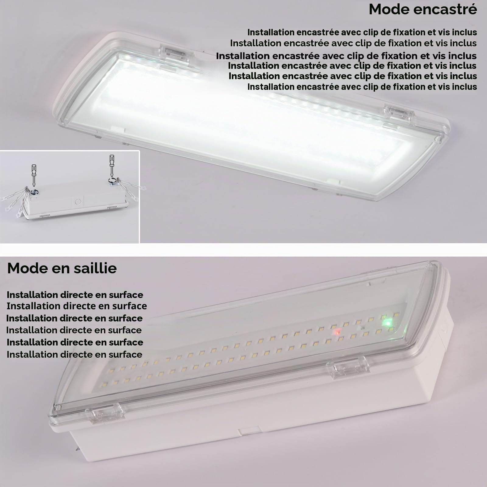 Alpinaluz Lumière d'urgence LED étanche IP54 4 W 530 lm - Encastrable avec clips ou surface - 3h d'autonomie - Résistant à l'eau et à la poussière - Usage professionnel et industriel, intérieur et