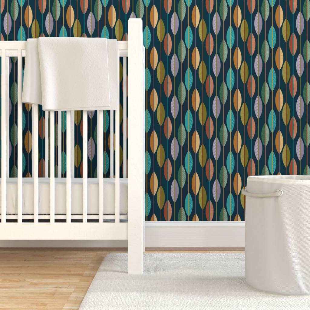 Spoonflower Peel & Stick Removable Wallpaper - Mid Century Modern Teal Mustard Geometric Pattern, 24" X 144"