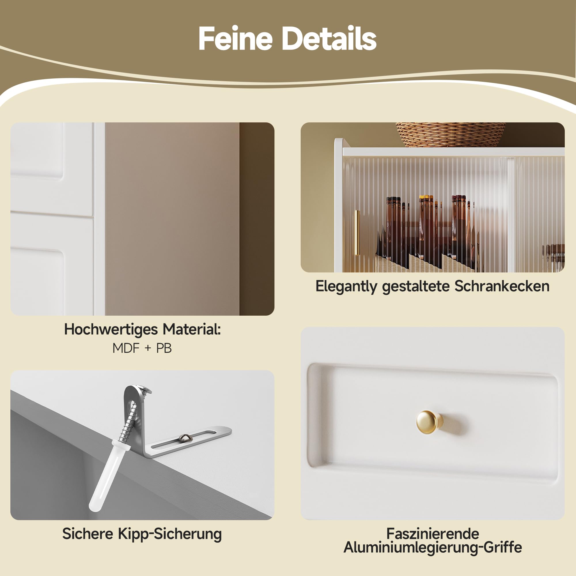 Küchenschrank mit Verstellbaren Ablagen und LED-Beleuchtung, Buffetschrank Hochschrank mit Türen und Schubladen, Küchenschränke mit Arbeitsplatte, Küchenmöbel, Weiß, 120×35×167 cm