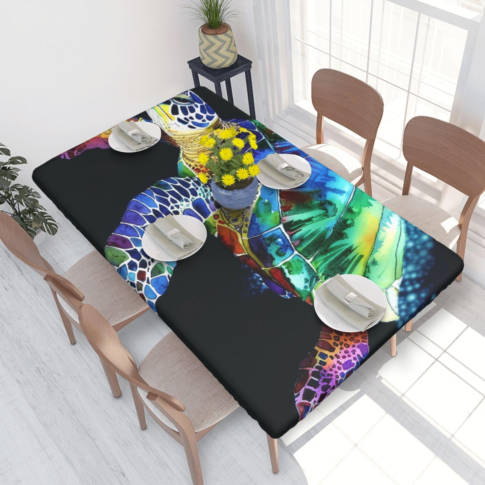 DCARSETCV Sea Turtle 1 Printed 4FT Waterproof Tablecloth with Elastic Edged Protect & Decor Your Table, Oil-proof Washable Table Cloth Cover for Dinner Picnic Party