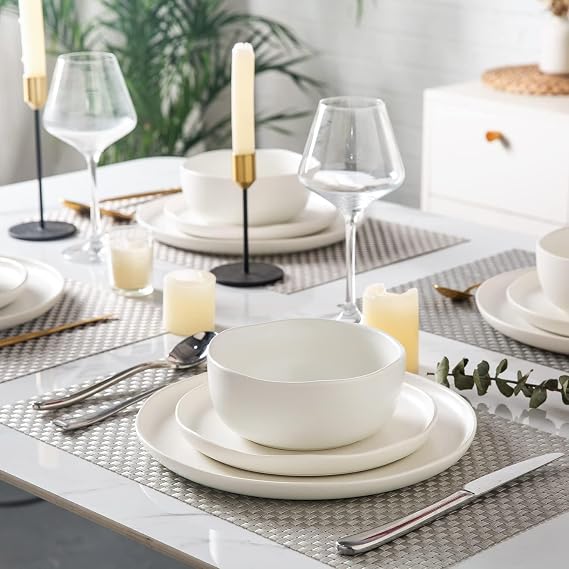 AmorArc Stoneware Dinnerware Sets for 4,12Pcs Ceramic Plates and Bowls Sets