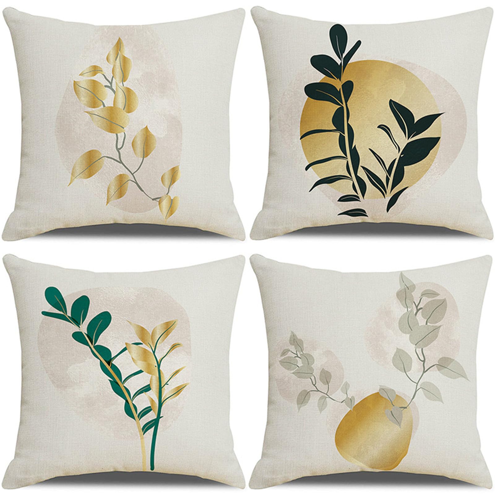 Housses de coussin 65x65cm feuilles canapé taie oreiller extérieur et salon lin
