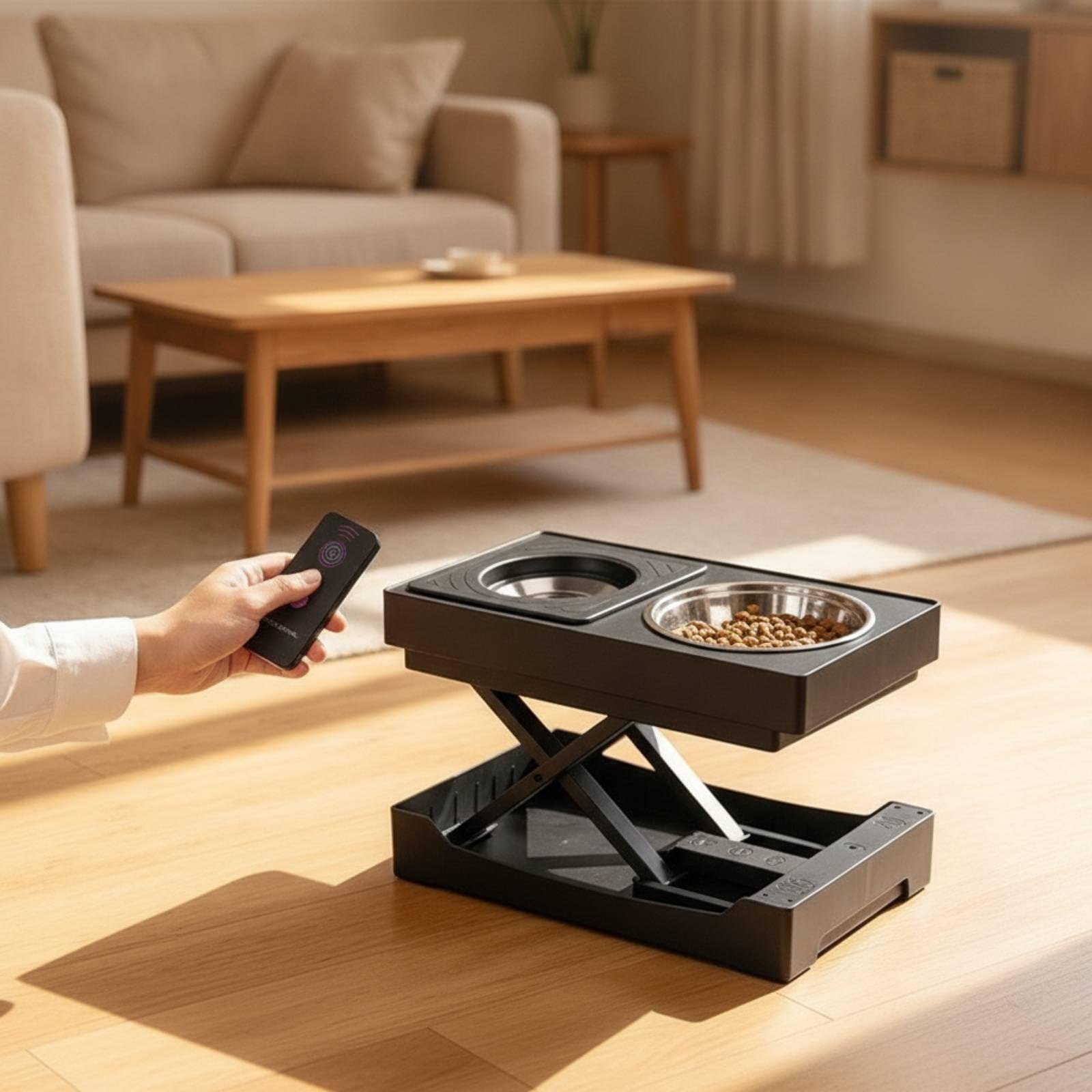 Gamelle Électrique avec Télécomman Surélevé Gamelle avec Bols Anti-Glouton Mangeoire Support pour Chiens, Chats
