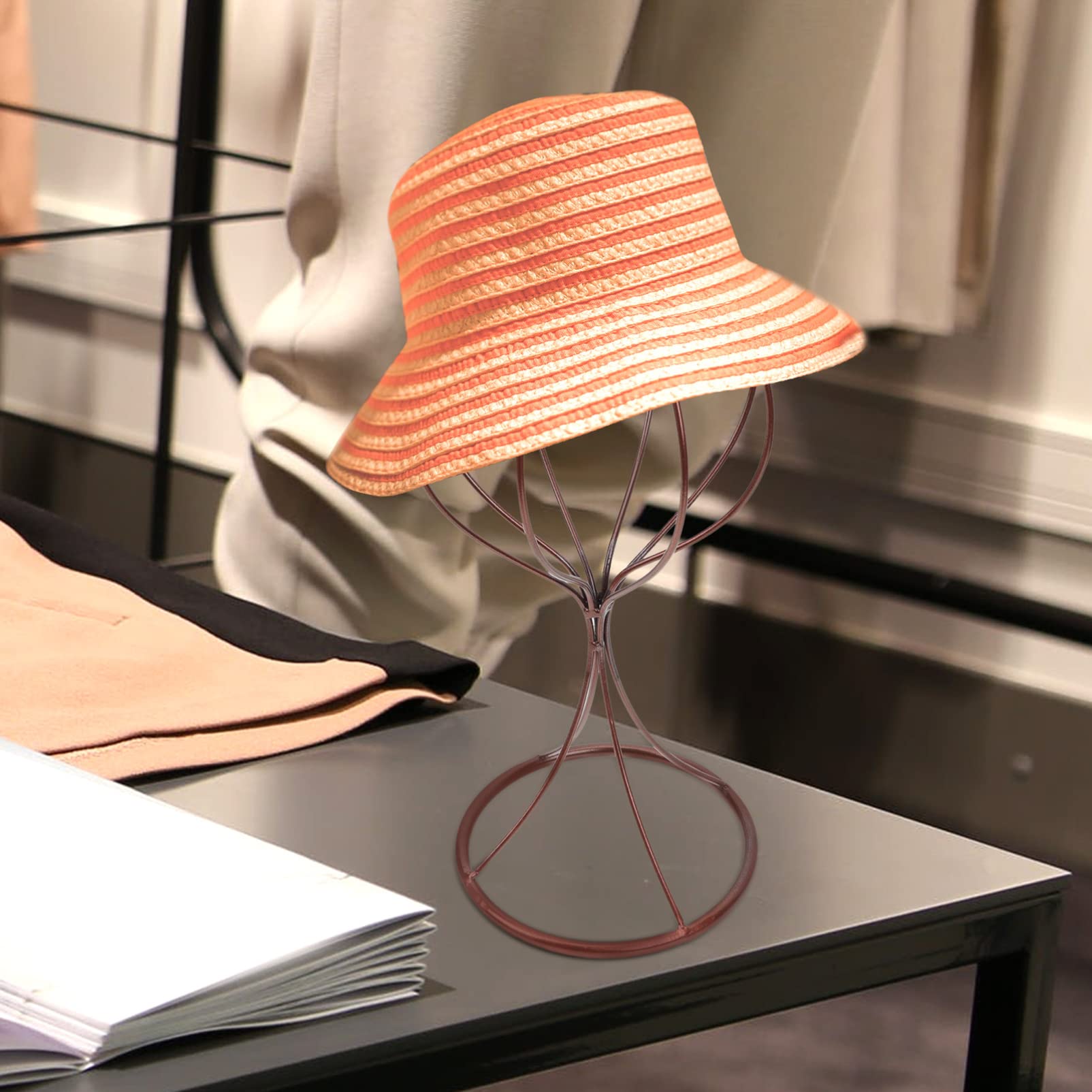 Porte-chapeau En Métal Design - Support De Présentation Pour Chapeaux, Perruques - 32x16 Cm - Couleur Bronze