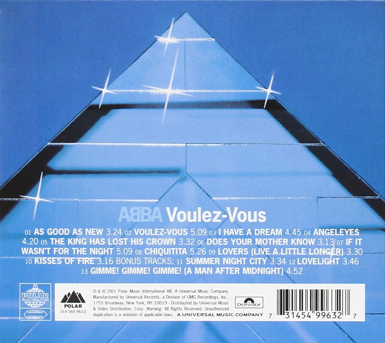 ABBA Voulez-Vous Audio CD Back Cover with Tracklist and UPC