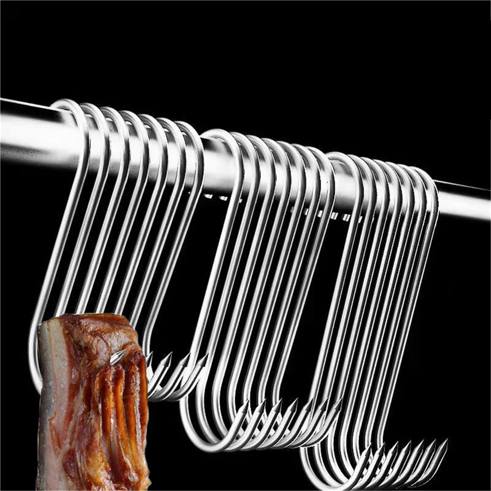 Gancho de acero inoxidable en forma S for carnicero, herramienta for ahumar, cazar, pollo, barbacoa, salchichas cerdo, tocino y parrilla, 100 unidades para Procesamiento de Carne(13cm)