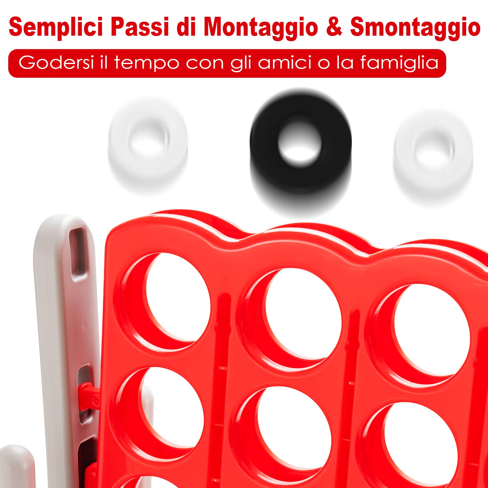 GYMAX Gioco a Terra di 4 in Linea, Grande Gioco della Strategia di Forza 4 con 42 Scacchi, per Bambini, Adulti, Gioco di Società per Riunioni di Famiglia, 120 x 42 x 104 cm (Rosso+Grigio)