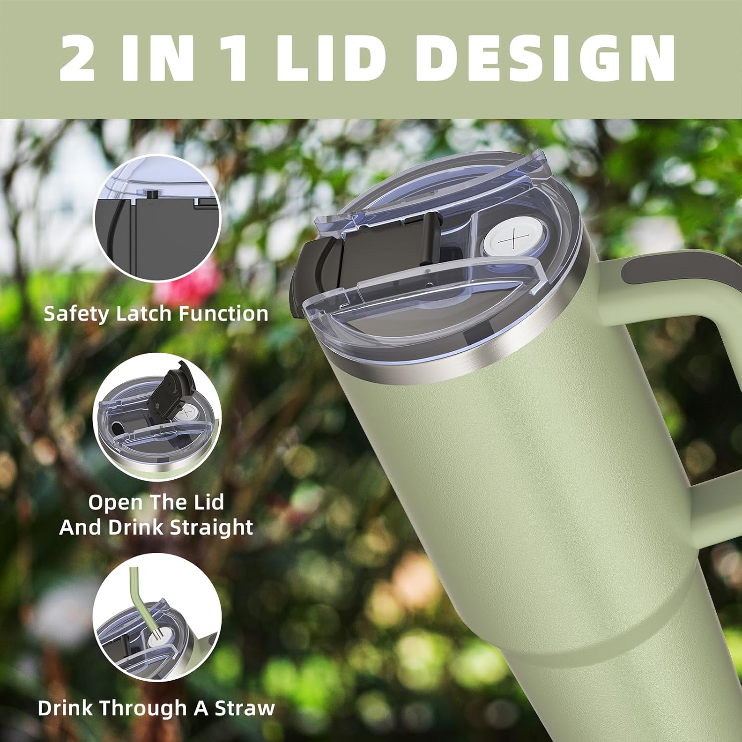 40 oz tumbler with handle and straw,Double Wall Vacuum Reusable Stainless Steel Insulated Water Bottle,With Leak Proof lid and Straw for Iced or Cold Beverages (bay green) - Image 4