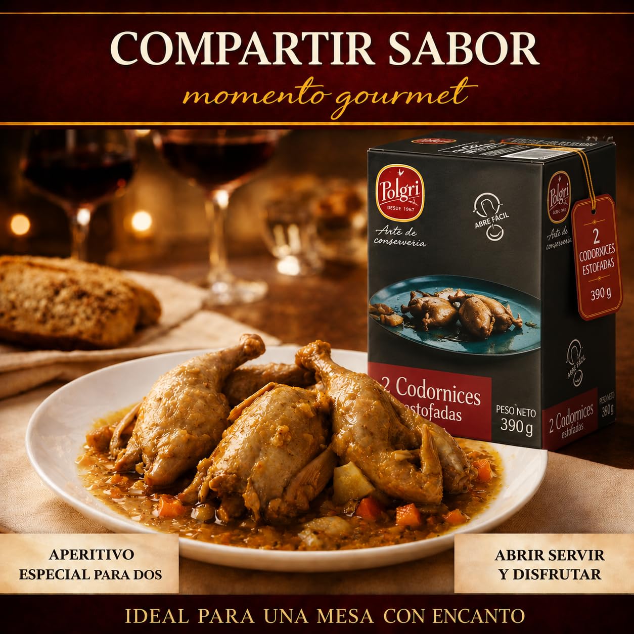 POLGRI Codornices Estofadas Toledana 390 g Lata Estuchada Conserva de Caza Comida Gourmet