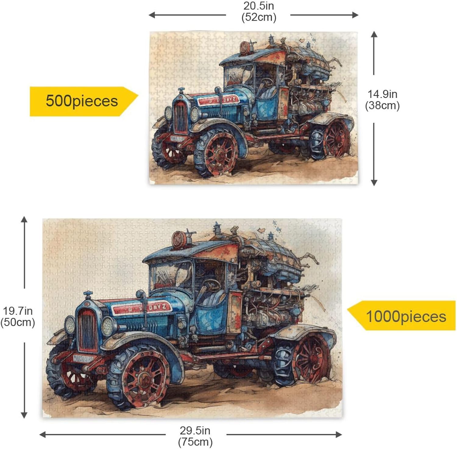 Jigsaw Puzzle 1000 Pieces-Steampunk Car for Adults, Zigsaw with Alphabet at Back Storage Bag 29.5×19.7 in
