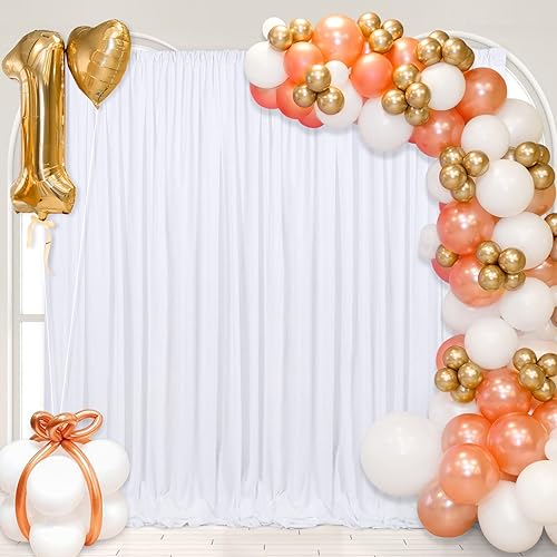 Miniatura 6 de 2 paneles de cortinas de fondo blancas de 5 x 8 pies, cortinas de fondo de fotos de poliéster para bodas, fiestas, baby shower, decoraciones de