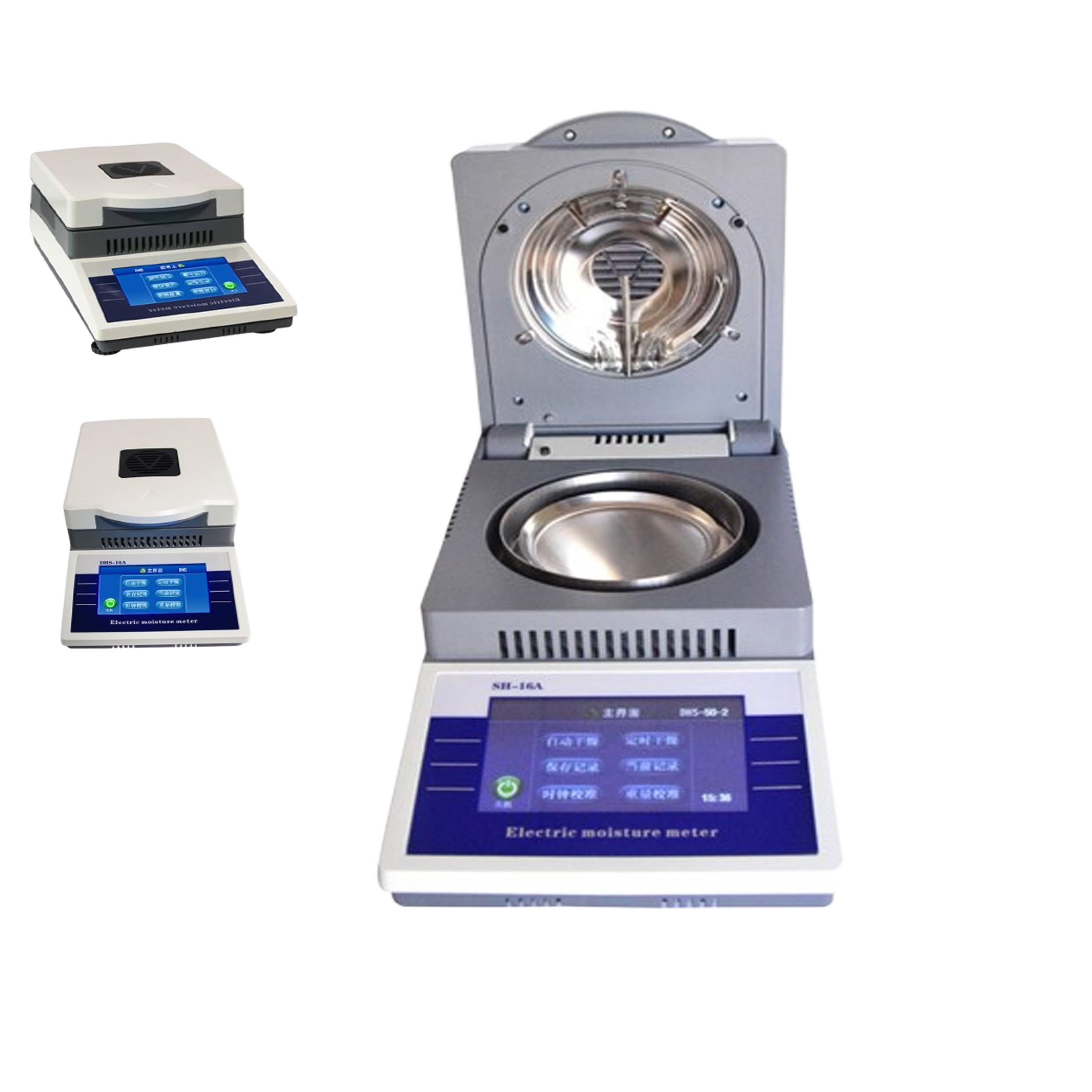 Lab Halogen Moisture Analyzer with RS232 USB Interface, 0.005g Accuracy, 50g Capacity, 0.02% Moisture Readability, High Efficiency Halogen Lamp Heating