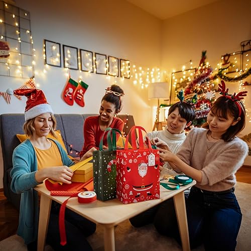 Miniatura 4 de STYPOP Pequeñas bolsas de regalo de Navidad para regalos de Navidad, 24 bolsas de regalo de Navidad no tejidas, bolsas de Navidad reutilizables,