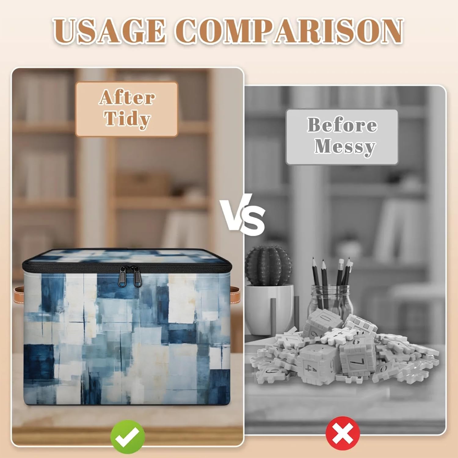 Storage Bin Set of 2 Watercolor Abstract Art Storage Basket with Zipper Lid & Handle Foldable Closet Shelf 2 Pack Cloth Organizer Basket Cube Bins Clothes Organizer for Nursery, Bedroom