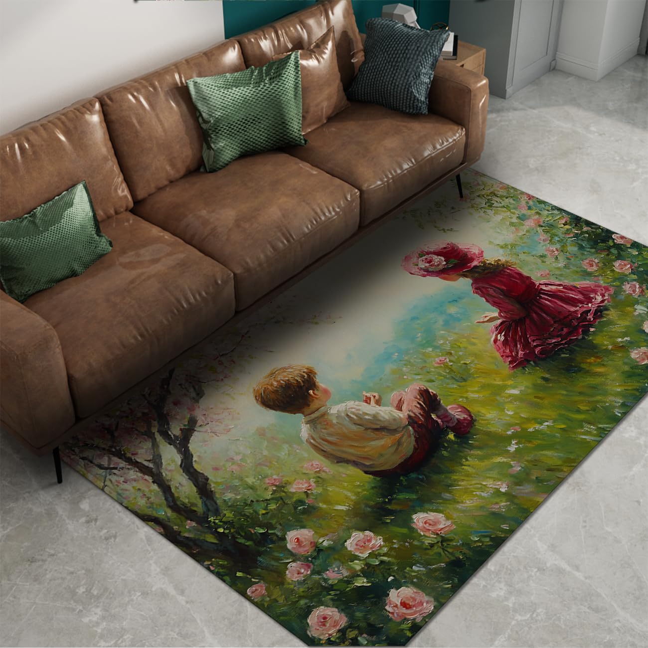Tapis floraux de prairie 140x200cm décoration du sol rose