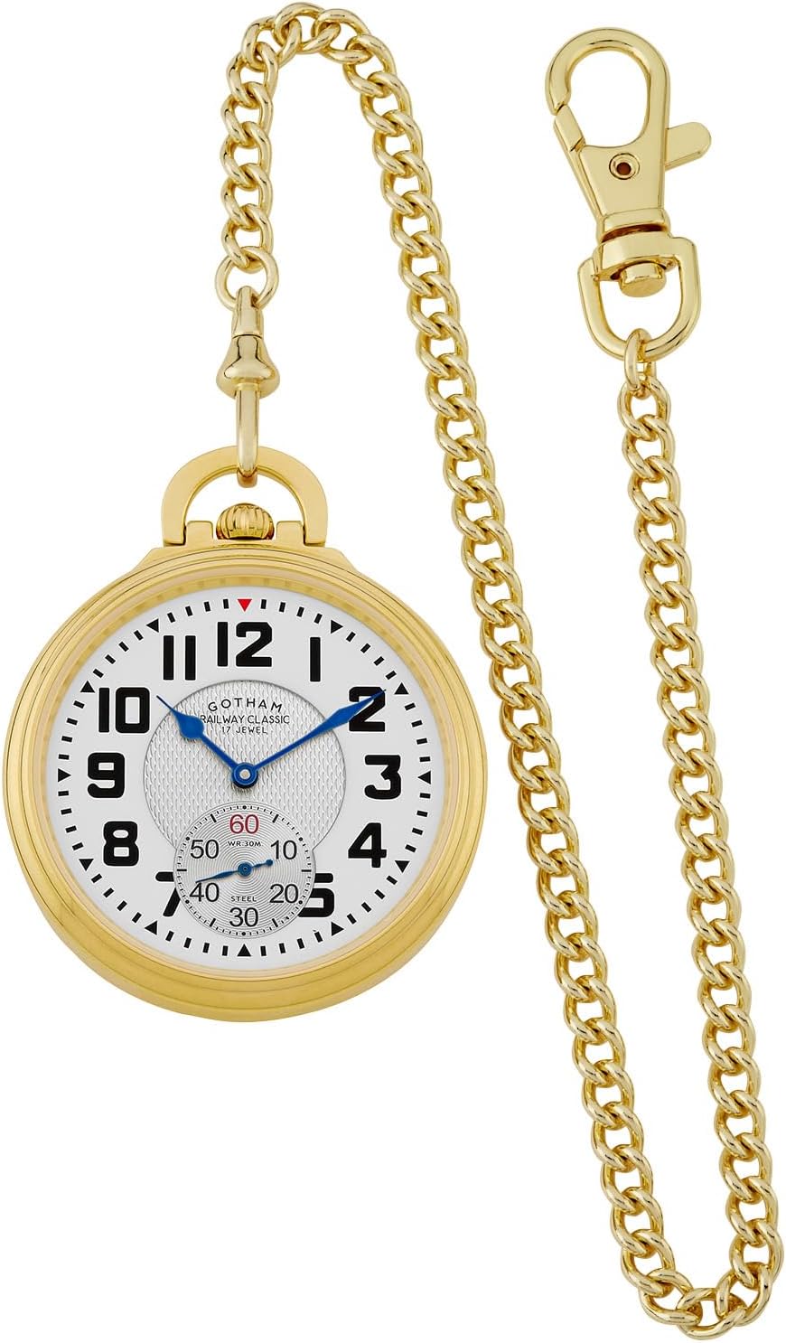 Gotham Men's Gold Plated Stainless Steel Mechanical Hand Wind Railway Classic Nostalgia Series Pocket Watch # GWC14115G