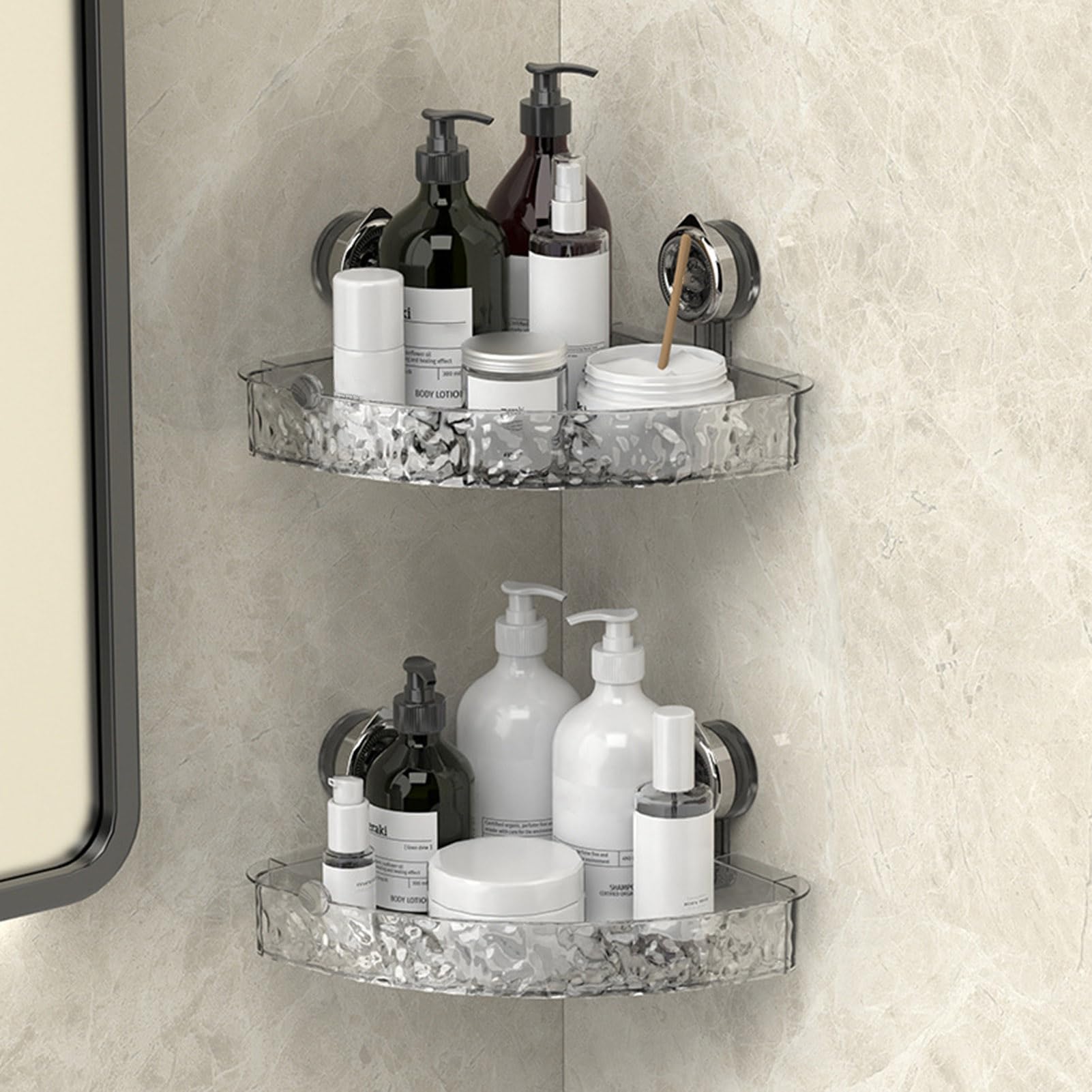 Shower Wall Caddy 2 Pcs Corner Shower Organizer Wall Mounted Shower Holder for Inside Shower Suction Shower Caddy