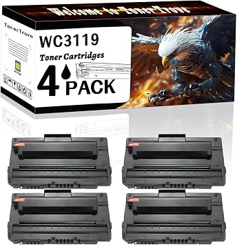 WC3119 Toner Cartridges Compatible for Xerox WorkCentre 3119 Printers, Office Printing is Easy Clear Smooth 4 Pack Black
