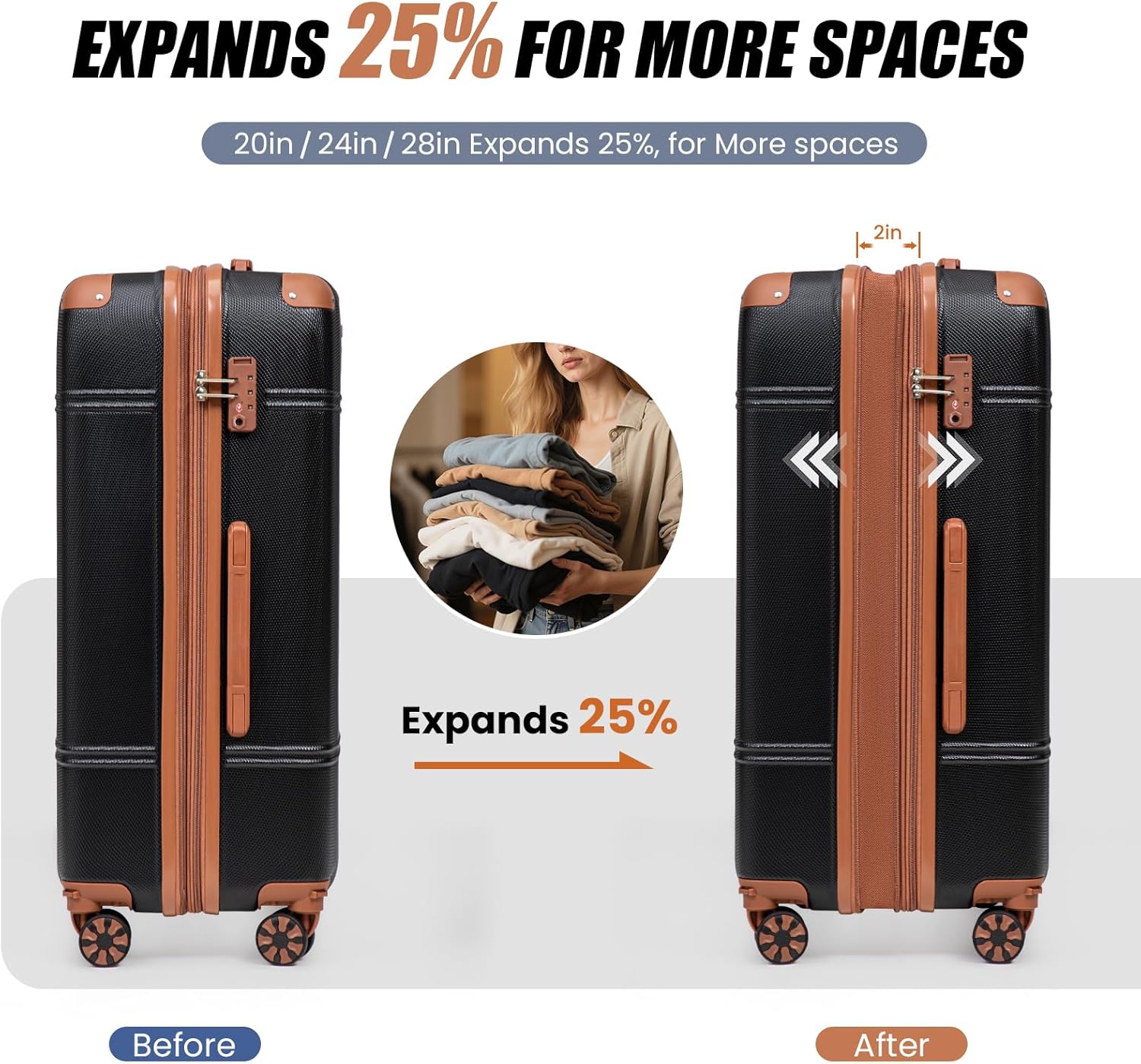 Expandable Luggage Sets 5 Piece with Detachable Spinner Wheels and TSA Lock,ABS Hard Case Suitcases with Wheels,Carry On Luggage Set - Image 5