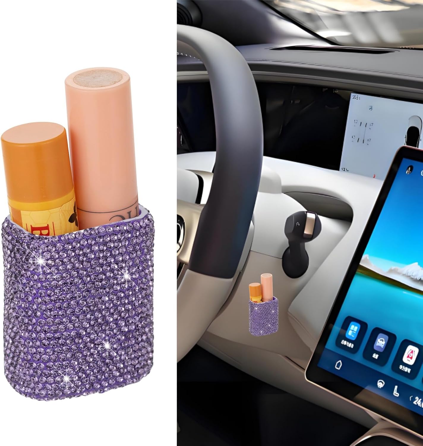 Bling Car Lip Balm Holder for Chapstick Lip Gloss Holder for Car Chap Stick Holder for Women(Purple)