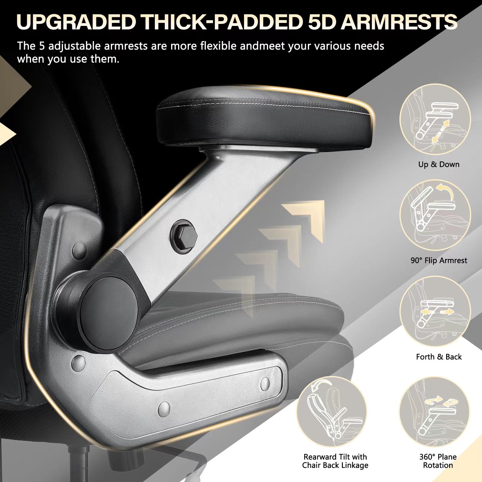 600LBS Large Heavy Duty Office Chair with 5D Flip Arms Comfy Big and Tall Executive Office Desk Chair — view 4