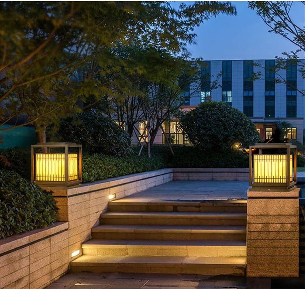 Outdoor Square Landscape Light Modern Pathway Pillar Light Simple Fence Deck Bollard Column Lamp IP65 Waterproof, Villa Walkways,Garden Park Post Pedestal Lamp