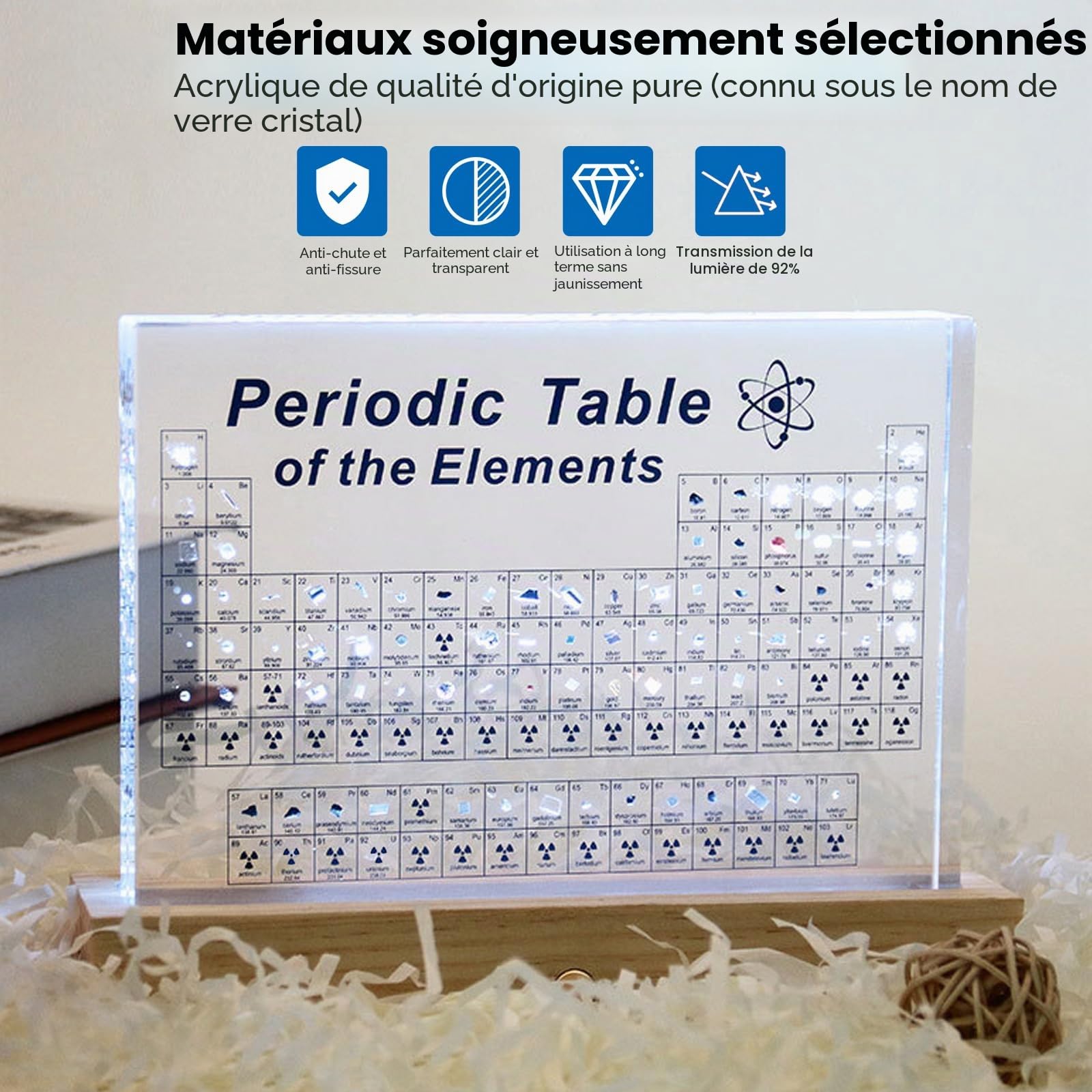 Sparklenut Tableau Périodique Avec Éléments Réels - Affichage en Acrylique de 83 Éléments - Cadeau pour les Élèves