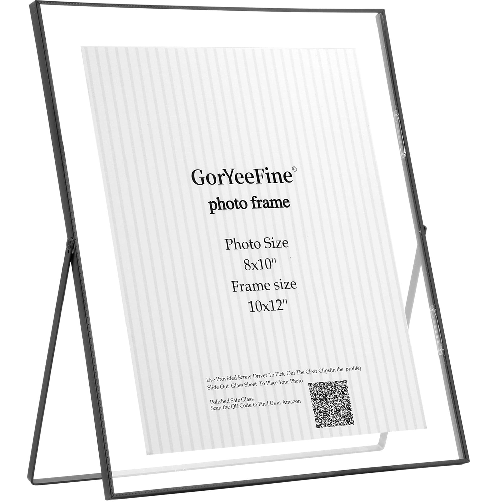 Black 10x12'' Floating Frame,for Photo Sizes (7x9'',8x10'',8.5x11''),Beautiful Metal Beaded Edge Frame,Adjustable Tabletop/Shelf Photo Frame, Classy Gift Choice for Weddings or Christmas — image 1