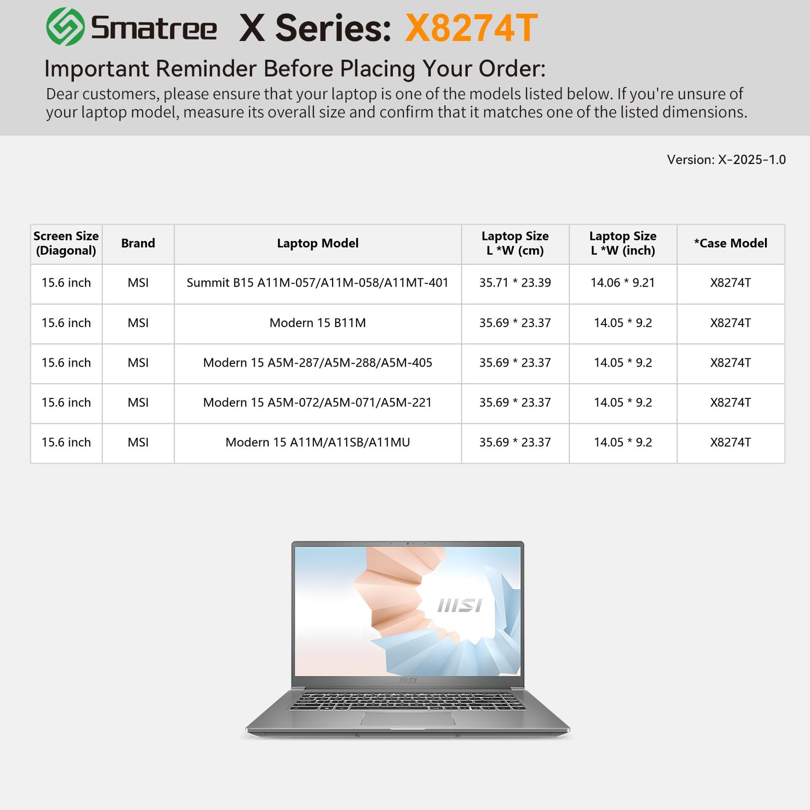 Smatree Twardy rękaw ochronny EVA kompatybilny z 39.6 cm MSI Modern 15 A10M/A10R/A5M/A11M/A11MU/B11M, do laptopa MSI Summit B15 A11M, wodoodporne i antywstrząsowe etui na laptopa (X8274T)