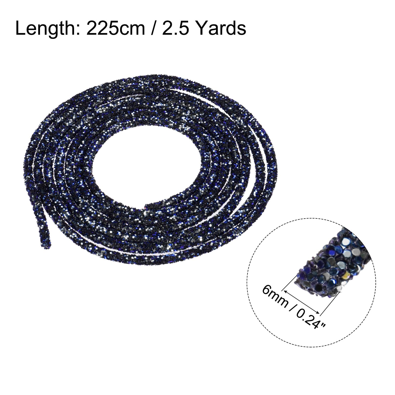 sourcing map 5 Yard 6mm 0.24 inch Glitter Sequins Rope Sequins Rhinestone Tube Cord for DIY Wedding Dresses Costume Clothing Shoes Jewelry Accessory Clear White — view 196