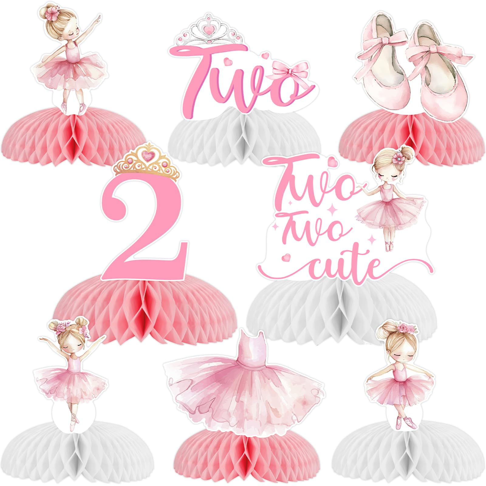 8 centros de mesa de ballet para 2º cumpleaños con diseño de tutú rosa 7