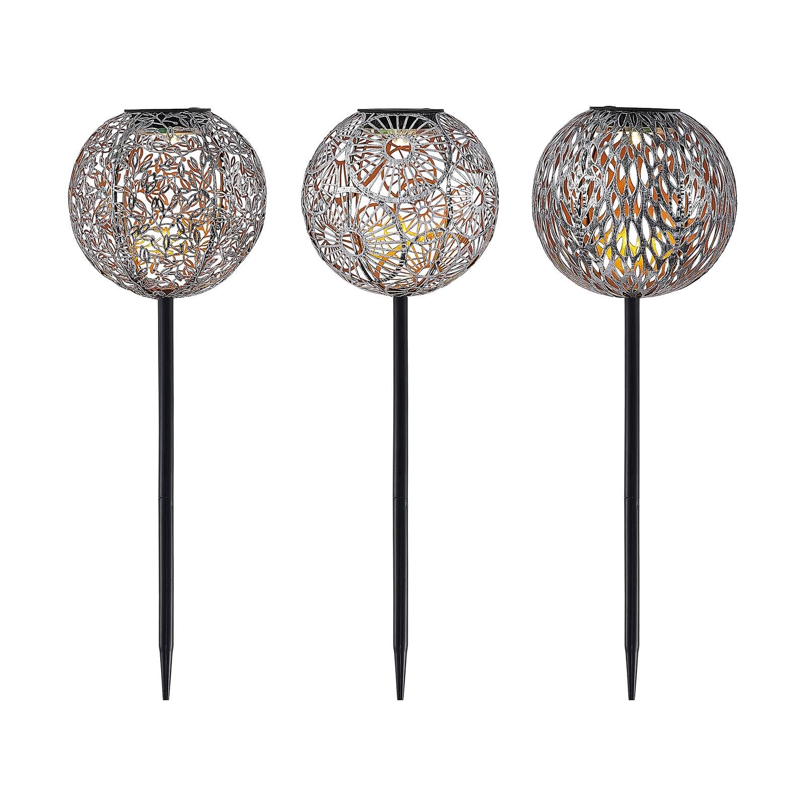 Lindby 3er Set LED Solarleuchte Vilani (spritzwassergeschützt in Alu aus Metall (3 flammig,) - Dekorationsleuchte Solarlampe