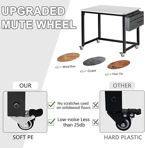 Miniatura 42 de AHB Escritorio para computadora con 4 ruedas lisas, escritorio móvil de estilo simple, mesa de estudio para oficina en casa, estación de trabajo